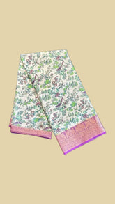 Green and Violet Floral and Bird Pattern Fancy Georgette Saree